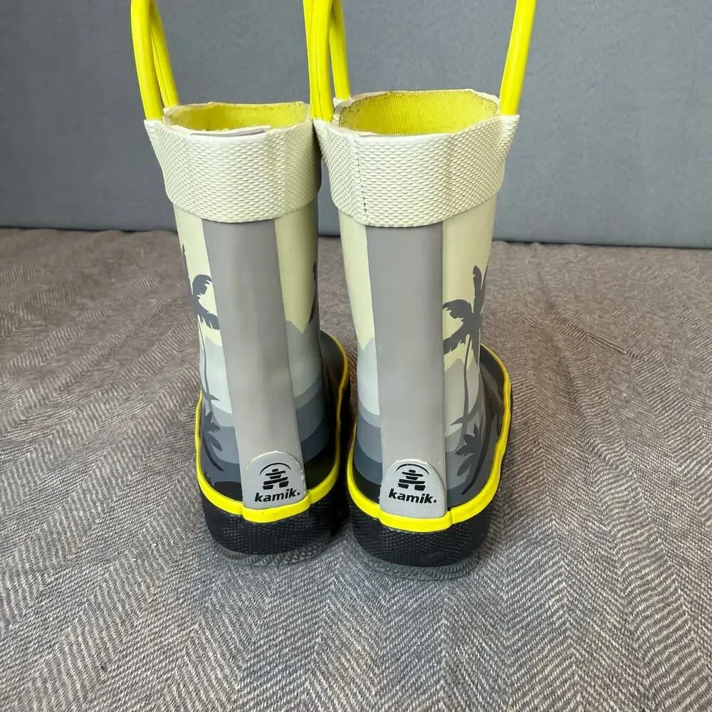 Kamik Rain Boots Dinosaur Yellow Black US 5 Little Kid Toddler Baby